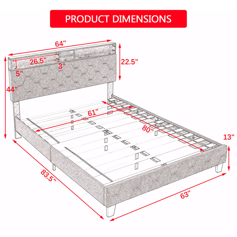 Tressa 44'' Bed Frame, Full, Gray