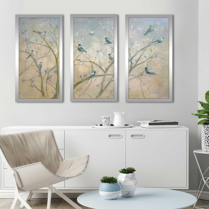 "Spring Gathering" par Danhui Nai, impression sur acrylique 3 pièces, H 25,5 po x l 40,5 po x P 1 po