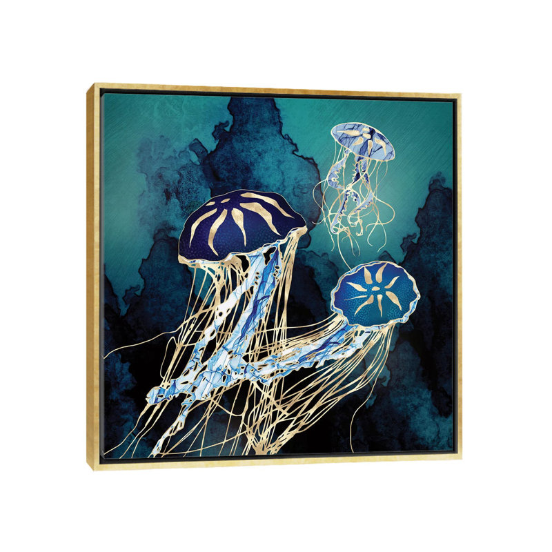 Métallique méduse III - impression d'art graphique, 26" H x 26" W x 1.5'' D, Gold Framed, Pas de tapis