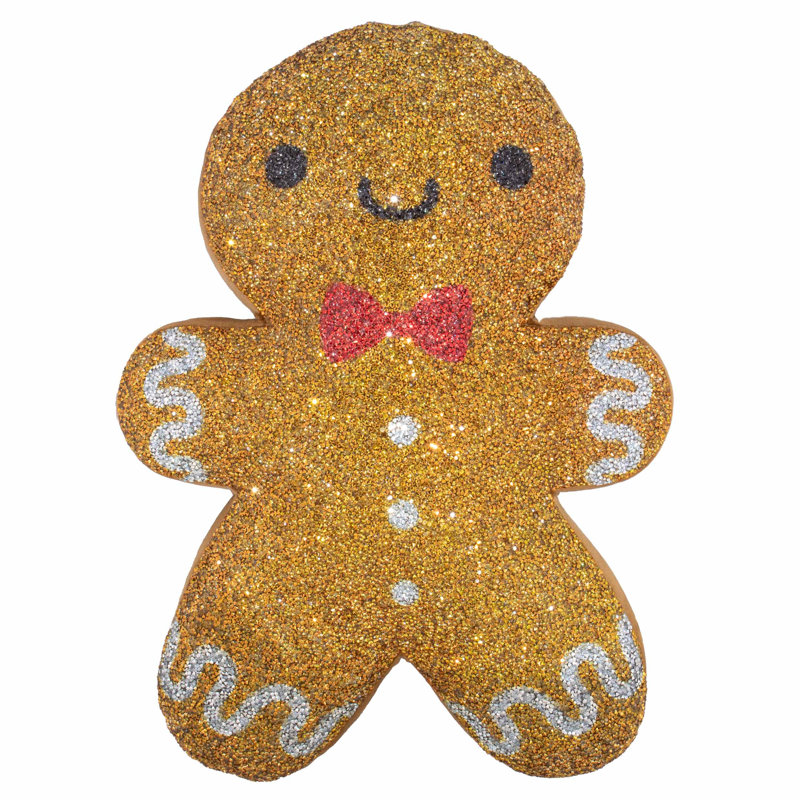 Coussin lumineux en forme de pain d'épice Sparkles Home | Strass sur velours doré | 18 x 13 po