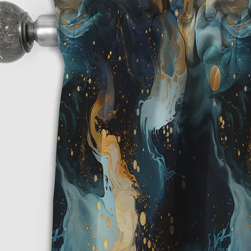 Or et bleu sarcelle Galactic Marble Dream - Rideau occultant en marbre marbré abstrait - 1 panneaux, L 52 po x L 90 po