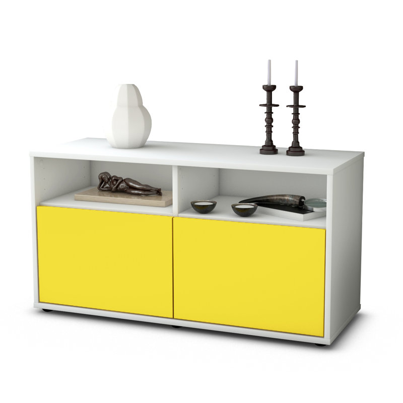 Odum 92cm W Chest of Drawers, High gloss white/Yellow