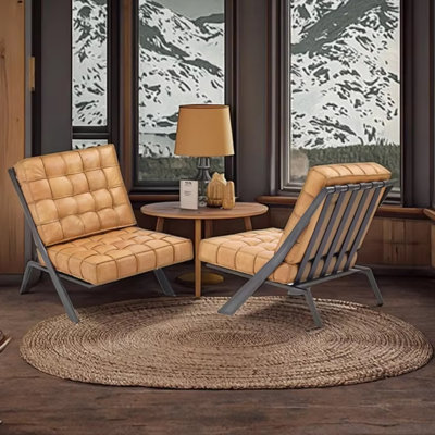 Ensemble de 2 chaises d'appoint en cuir véritable Louis L