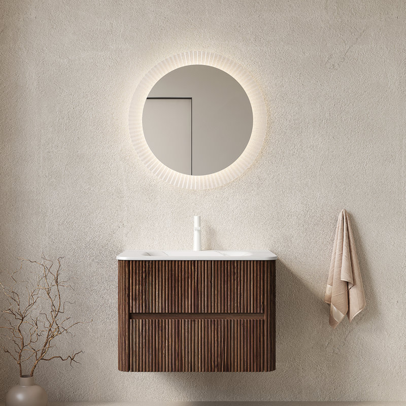 Meuble-lavabo mural flottant avec lavabo et rangement, avec deux tiroirs, lavabo sans couture et installation facile, 30"