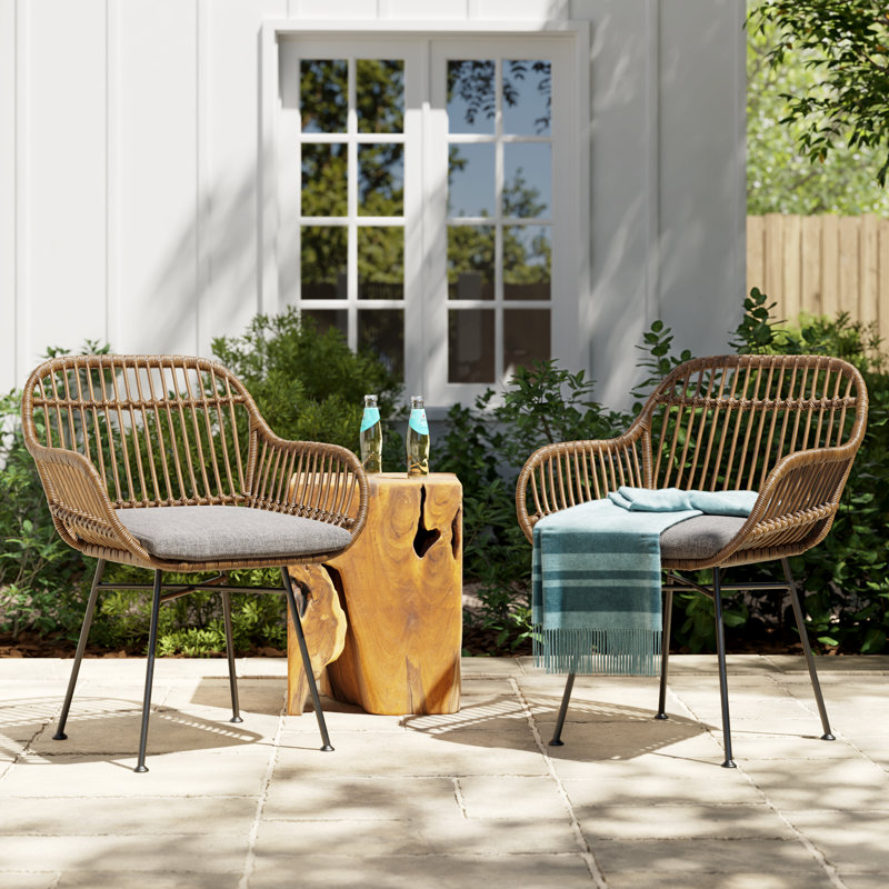 Chaise de patio avec coussins Aaronn, Brun clair / beige