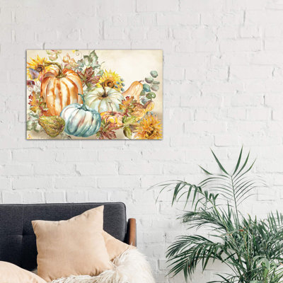 Watercolour Harvest Pumpkin Landscape 1 Piece Wrapped Canvas Painting