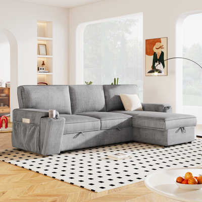 Ustyle Sleeper With Storage Bags And Armrest Cup Holders - Gray 3 Furniture Contemporary 3 Sectional Hidden Spaces