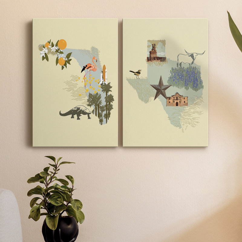 Toile tendue illustrée State-Florida Premium Gallery - prête à être accrochée, H 12 po x l 16 po x P 1 po