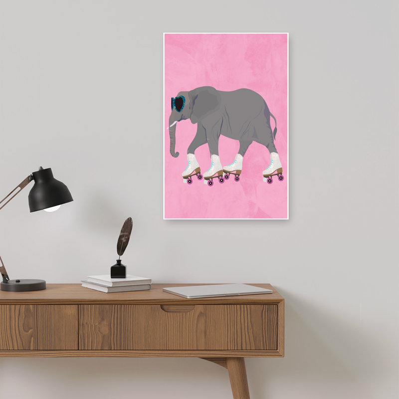 Pink Skating Elephant Contemporary Wall Art Print, 45.72cm H x 30.48cm W