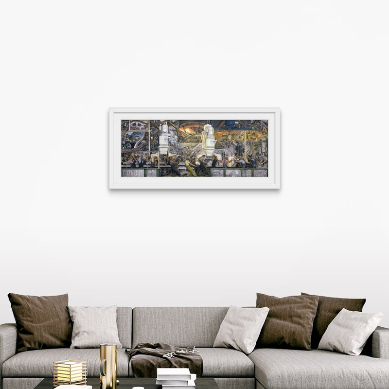 «Detroit Industry, North Wall, 1932-33» par Diego Rivera - reproduction d'art, Cadre blanc, H 22 po x l 44 po x P 1 po
