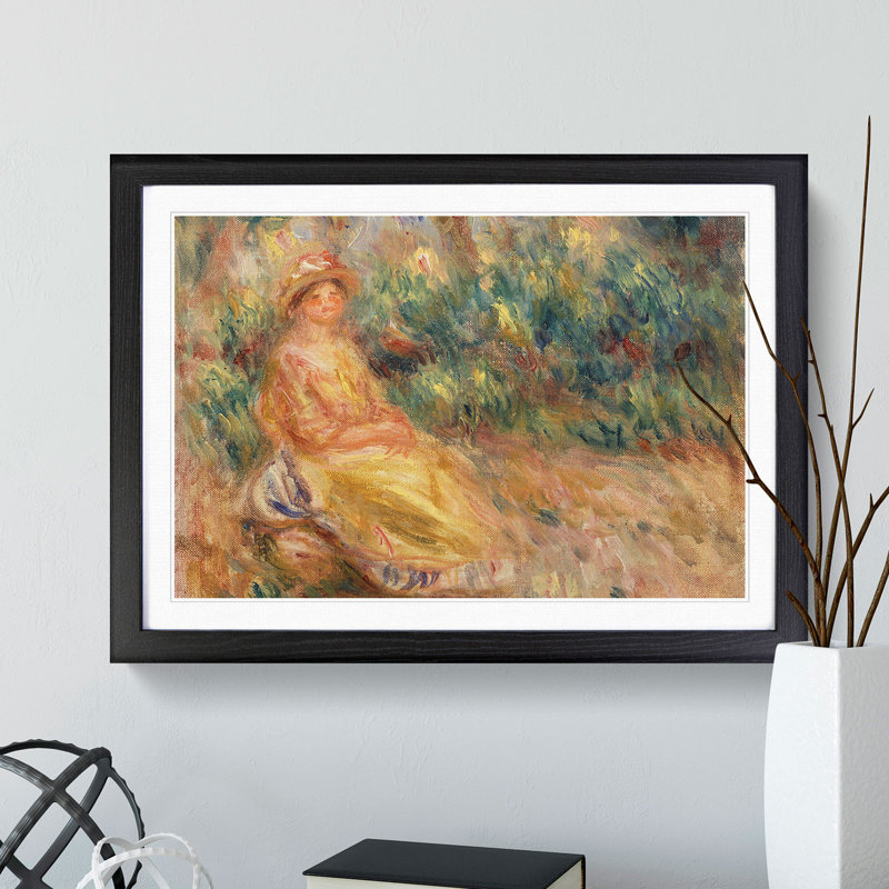 Woman in Pink and Yellow by Pierre-Auguste Renoir - Picture Frame Painting, Black, 48cm H x 65cm W x 2cm D