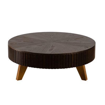 39.37" Retro Round Coffee Table With Storage Space, Suitable For Living Room And Office, Brown