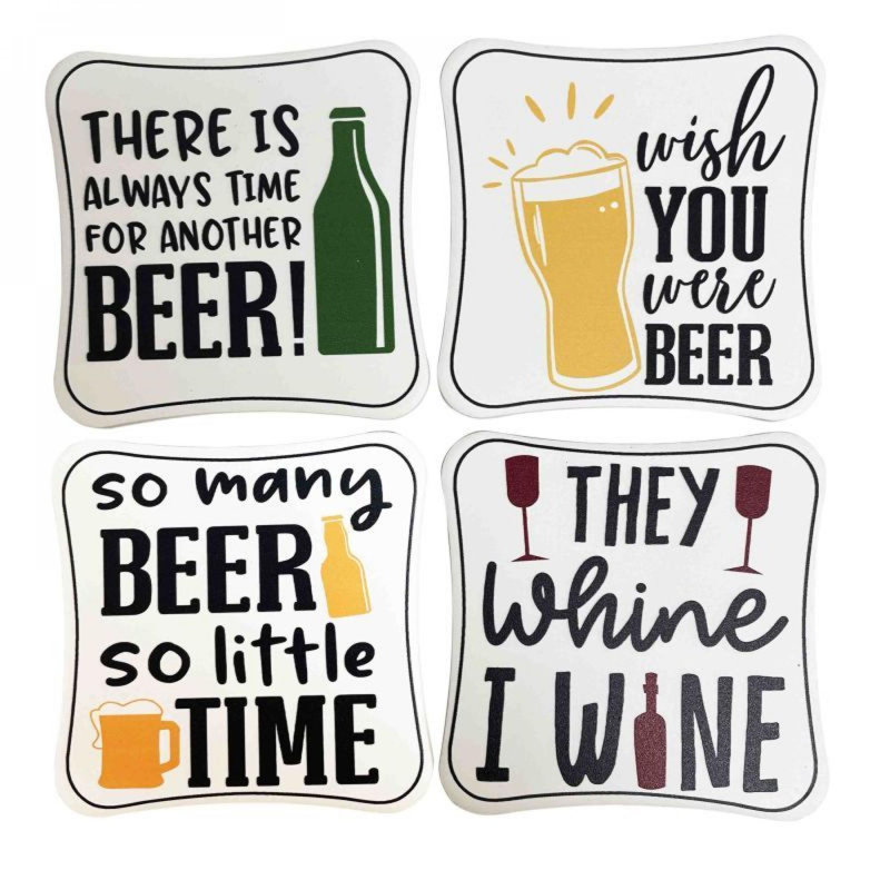 Ensemble de 4 sous-verres à thème bière et vin
