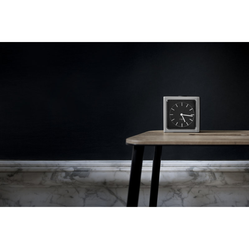 Block Modern & Contemporary Analogue Stainless Steel Alarm Tabletop Clock in Stainless Steel, 8.5cm H x 8.5cm W x 6cm D