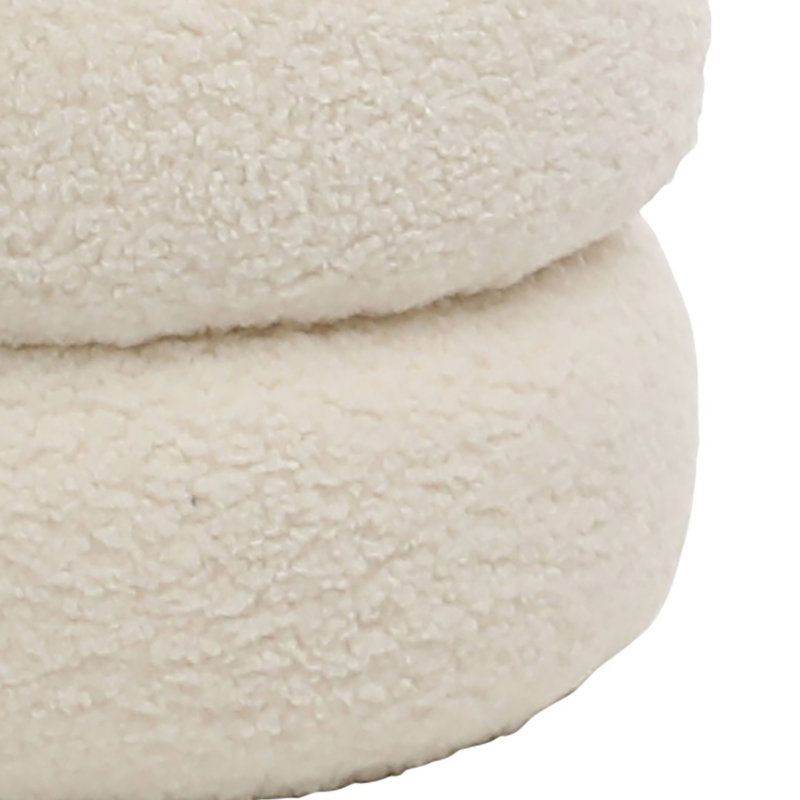 White Faux Sheepskin Round Upholstered Pouf
