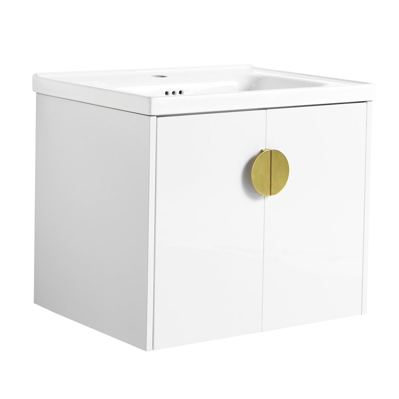 Meuble-lavabo à fermeture en douceur 24 po avec lavabo, pour petite salle de bain, Blanc lustré