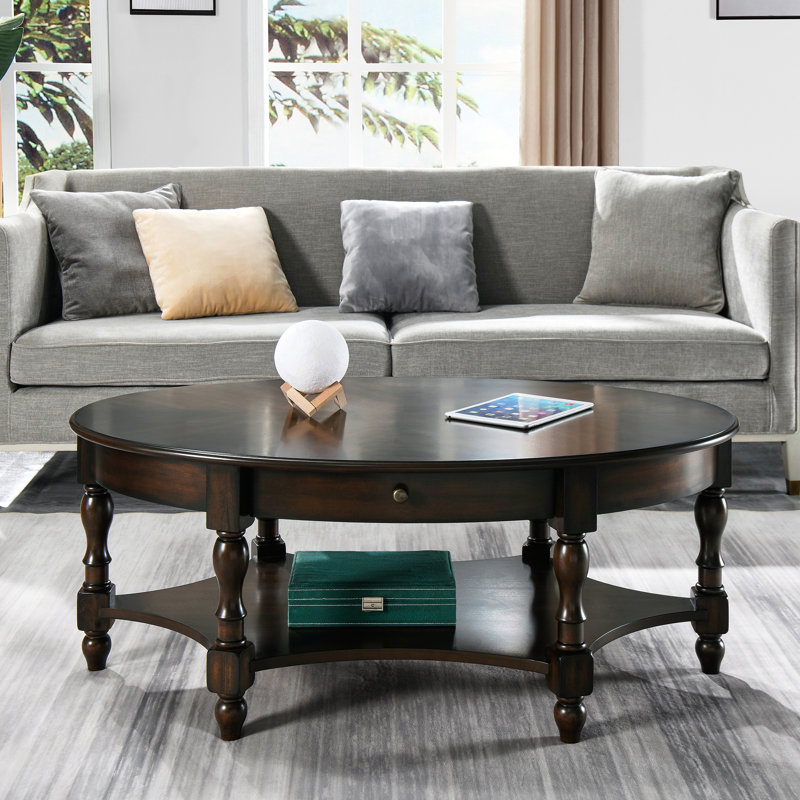 Bebi Abstract Oval Coffee Table with Storage, Dark Walnut