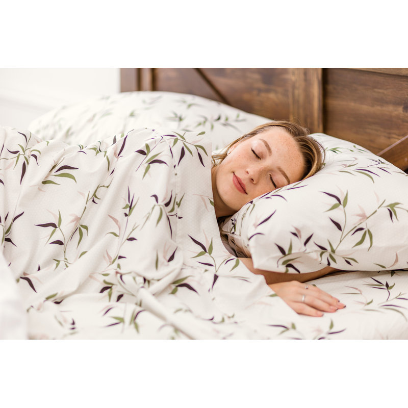 Queen White Bamboo Print Microfiber Sheet Set