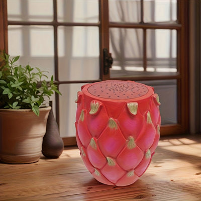 13.4" Oversized Resin Dragon Fruit Stool, Multi-Purpose Side Table & Plant Stand, Decorative Furniture for Home, Garden, Patio, Indoor & Outdoor Use