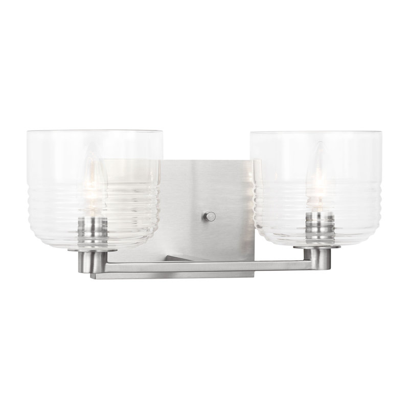 Applique murale de salle de bain 2 lumières Lochdale au fini nickel brossé avec abat-jour côtelé transparent, Nickel brossé