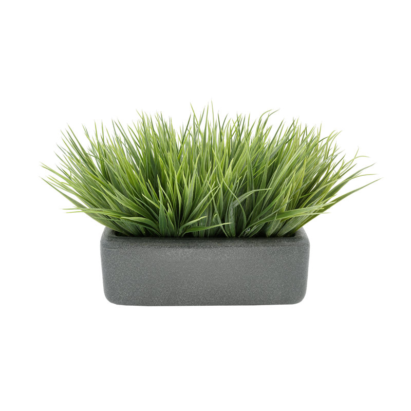 Herbe artificielle en pot de fleurs, Gris, H 10 po x L 17 po x P 10 po, Vert pâle