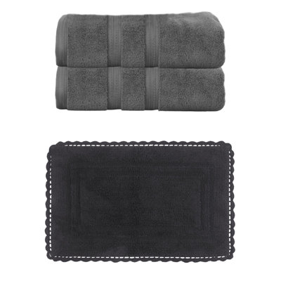 Ensemble de serviettes de bain 100% coton 2 pièces Colson et 1 tapis de bain 21 x 34 po Colson (ensemble de 3), ivoire