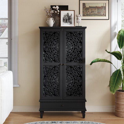 Anadia 55'' Tall Storage 2-Door Carved Wood Buffet Cabinet With Drawer