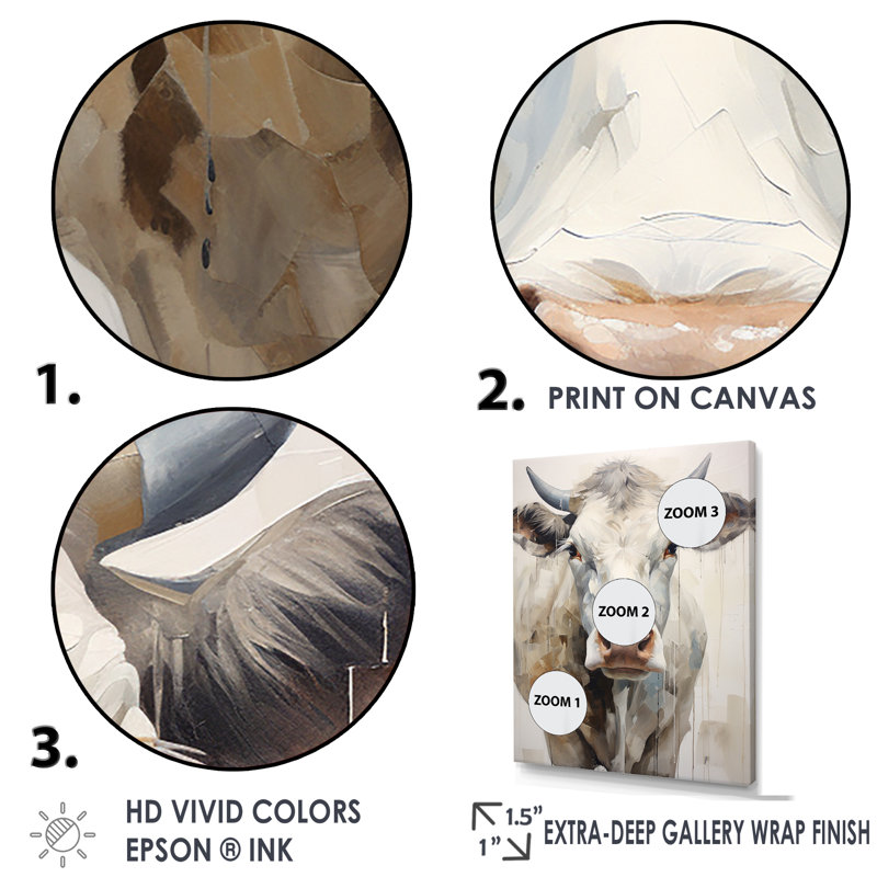 Portrait de vache beige minimaliste II sur toile, H 32 po x l 24 po x P 1 po, Cadre flottant doré