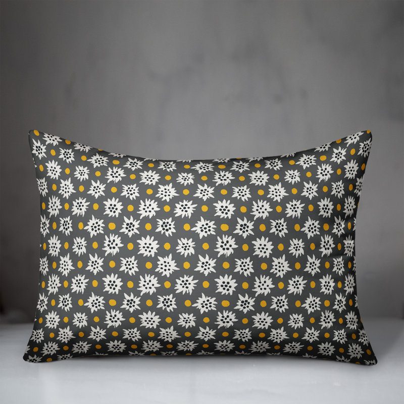 Coussin lombaire abstrait flocon de neige, Gris / Jaune