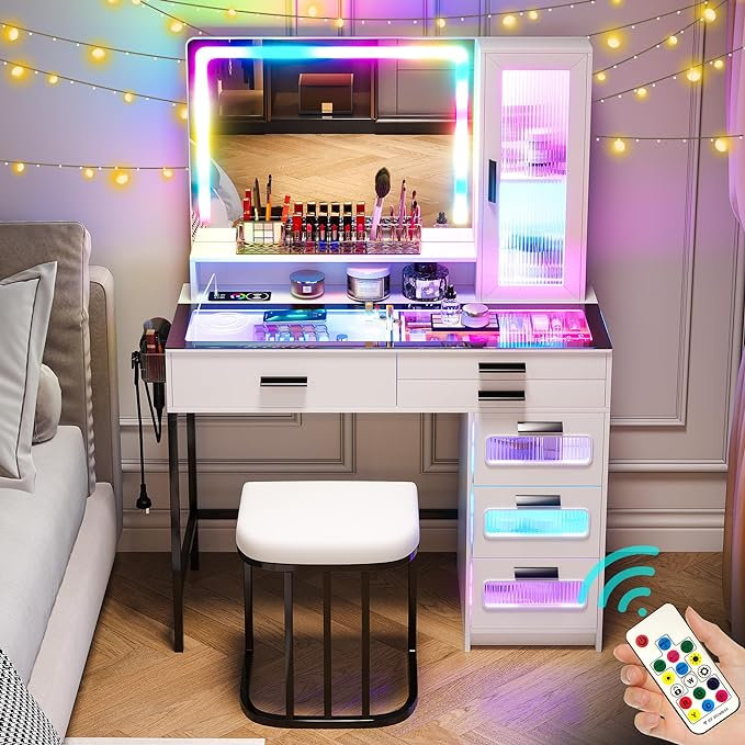 Dressing Table with Mirror, White/Black
