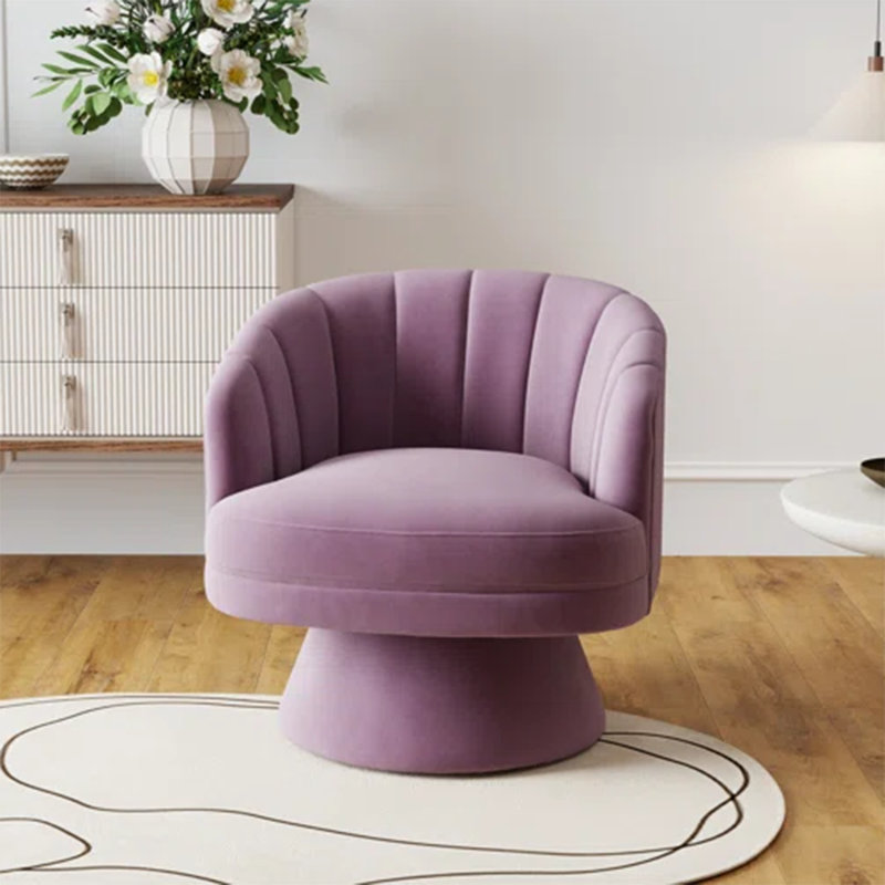 Fauteuil demi-tonneau pivotant en velours Murrow, Mauve