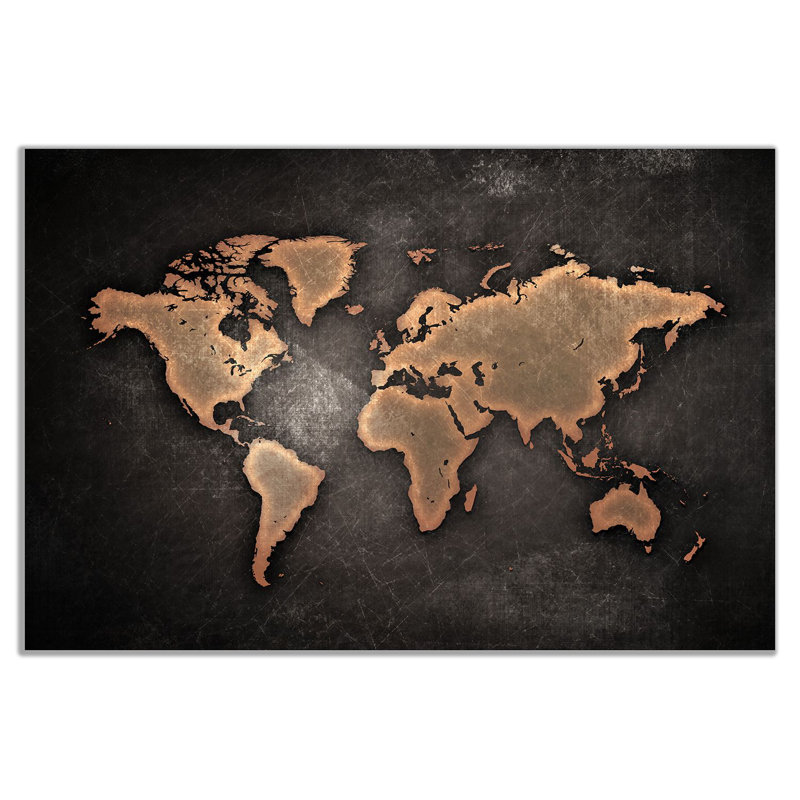 World Map Dark Background - Wrapped Canvas Print, 20cm H x 31cm W