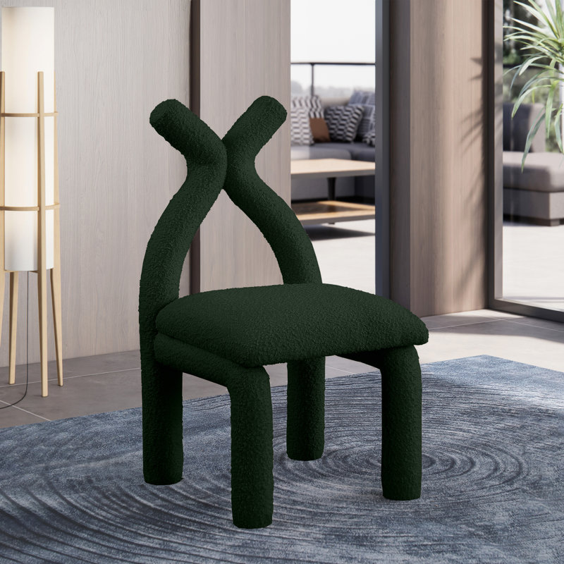 Xena Upholstered Side Chair, Green Boucle Fabric