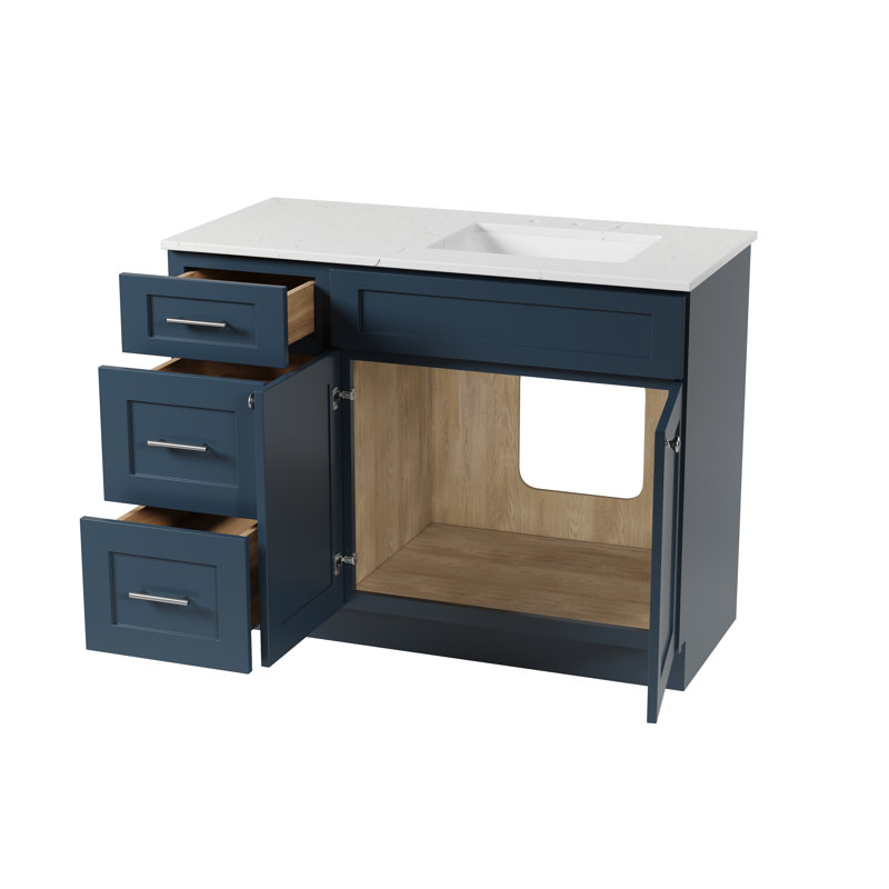 Disar Single Bathroom Vanity with Quartz Top, Right, Blue