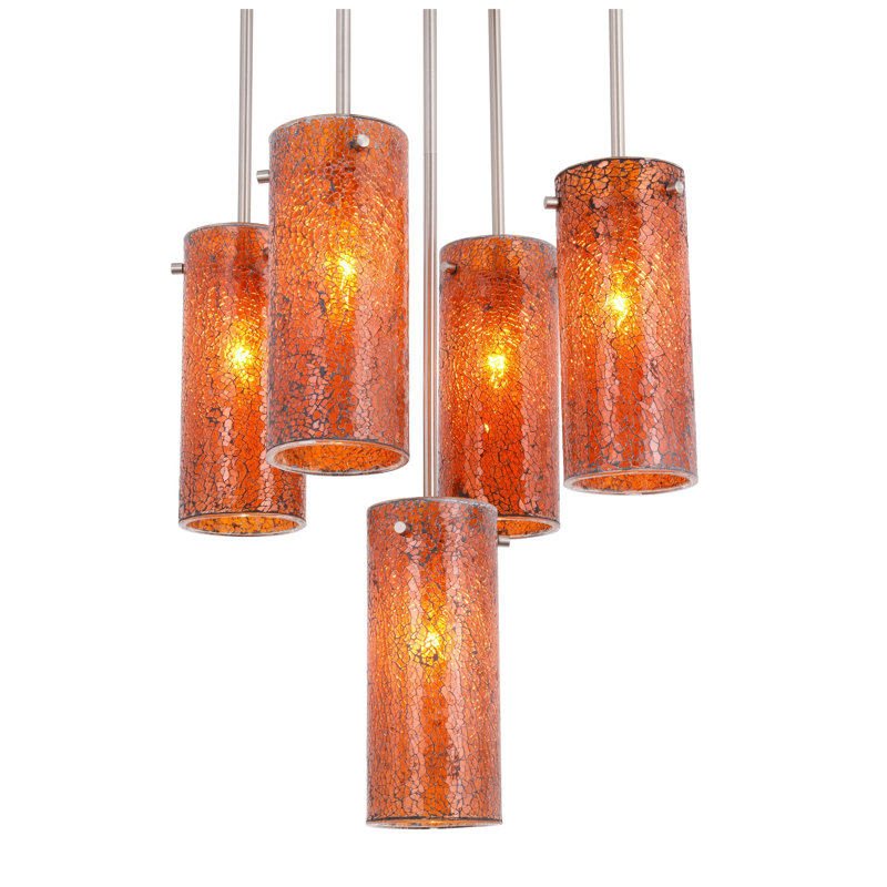 Luminaire suspendu cylindrique à 5 lumières, Ambre mosaïque