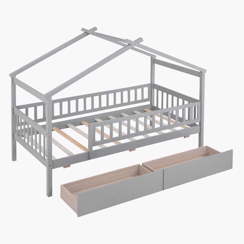 Lit de rangement en bois Terral, Simple, gris