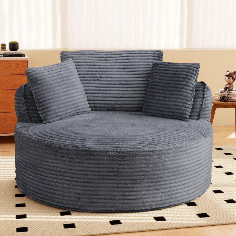 53" Oversized Boneless Round Accent Chair – Plush Corduroy Upholstery Chaise Longue Chair Indoor, Gray