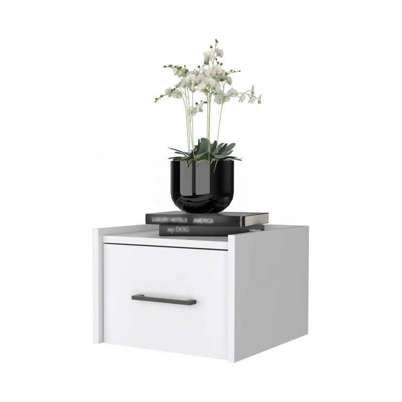 Elfrida Wall-Mounted Nightstand, Sleek Single-Drawer Design With Spacious Top Shelf, White