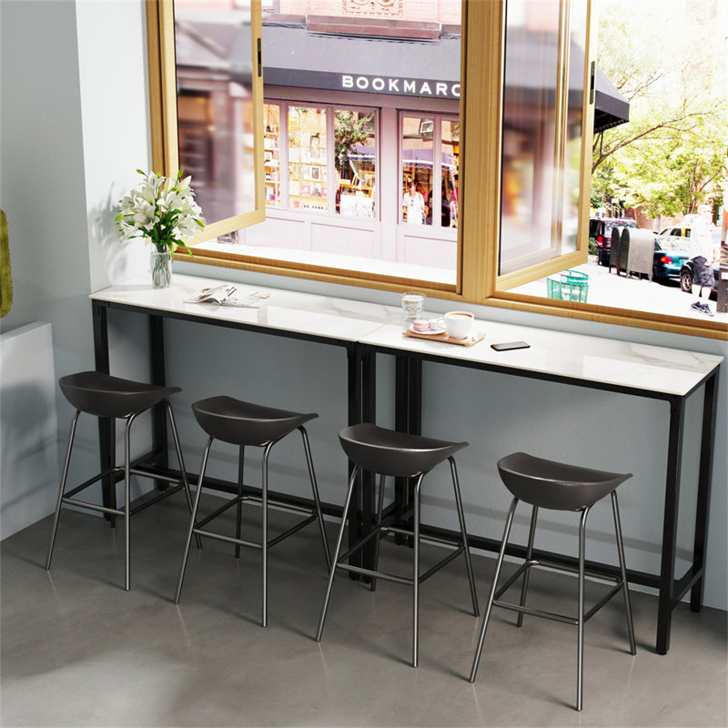 Maurietta Stone Top Metal Base Dining Table, Glossy White