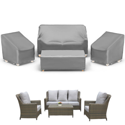 Black 420D PU-Coated 4-Piece Outdoor Furniture Cover Set-Fits Single Chairs, Loveseat, and Table