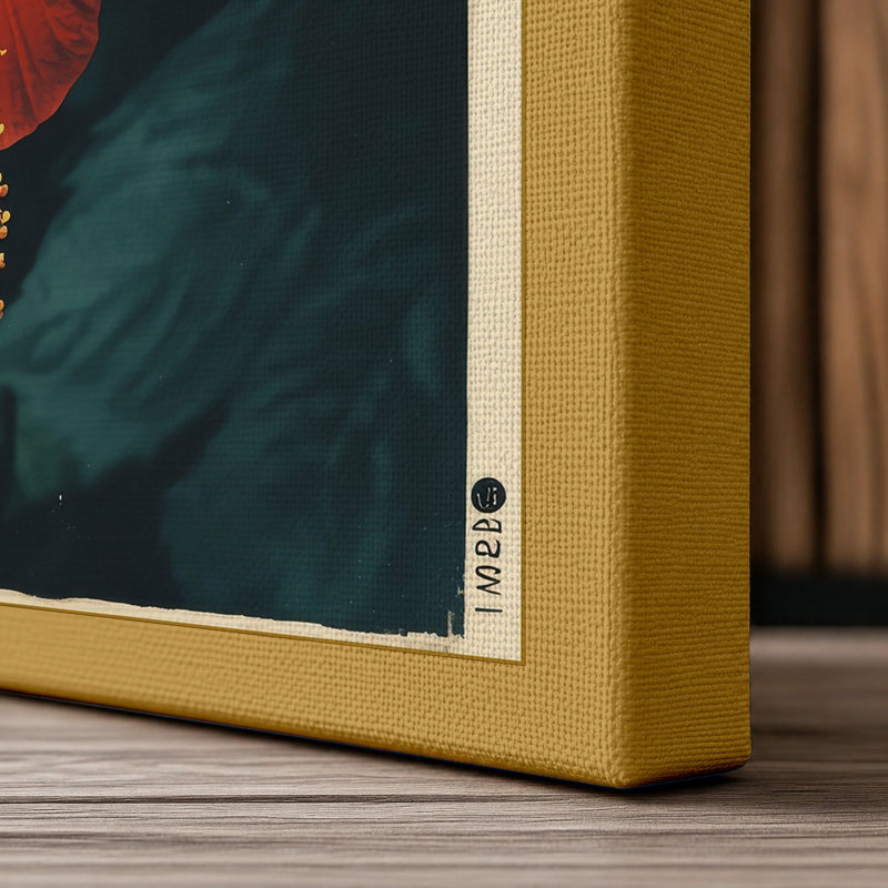 Hibiscus in Deep Teal Botanical - Wrapped Canvas, 24x16 - 61.0 x 40.6 cm, Ochre Border