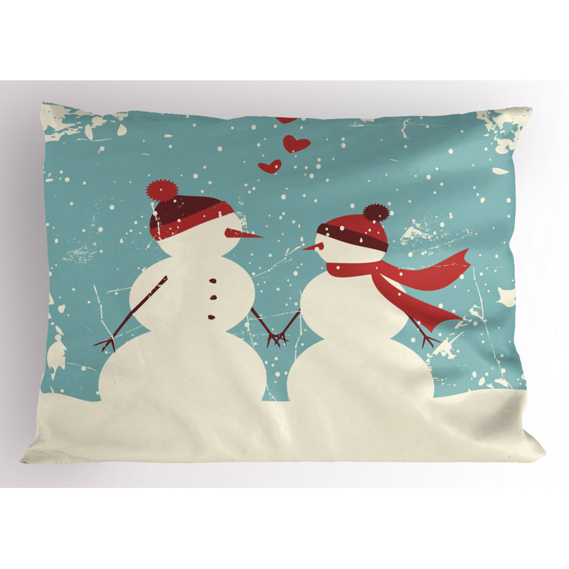 Seafoam Red Cream Snowman Couple Polyester Pillow Sham
