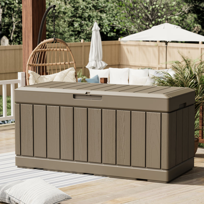 Furmax 45.66'' W 90 Gallons Water Resistant Lockable Deck Box, Light Brown