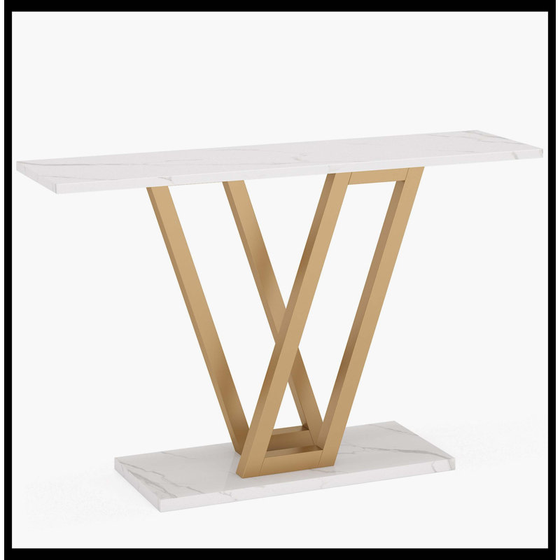 43 Inch Console Table, Industrial Entryway Hallway Table, Marble White