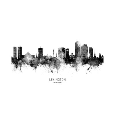 «Lexington Kentucky Skyline Name Black and White» par Michael Tompsett, impression sur toile tendue
