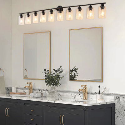 Black Vanity Lights For Bathroom, 10-Light Bathroom Lighting Fixtures Over Mirror, Farmhouse Modern Wall Sconces With Clear Glass For Living Room Bedroom Hallway