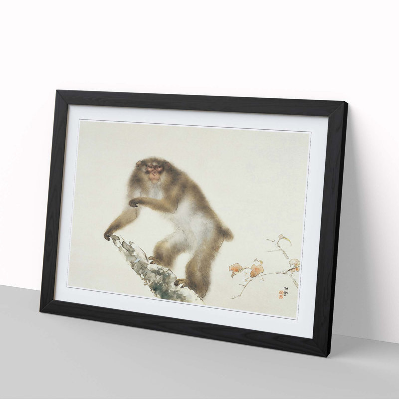 Monkey by Kansetsu Hashimoto - Picture Frame Painting Print, Black Framed, 48cm H x 65cm W x 2cm D