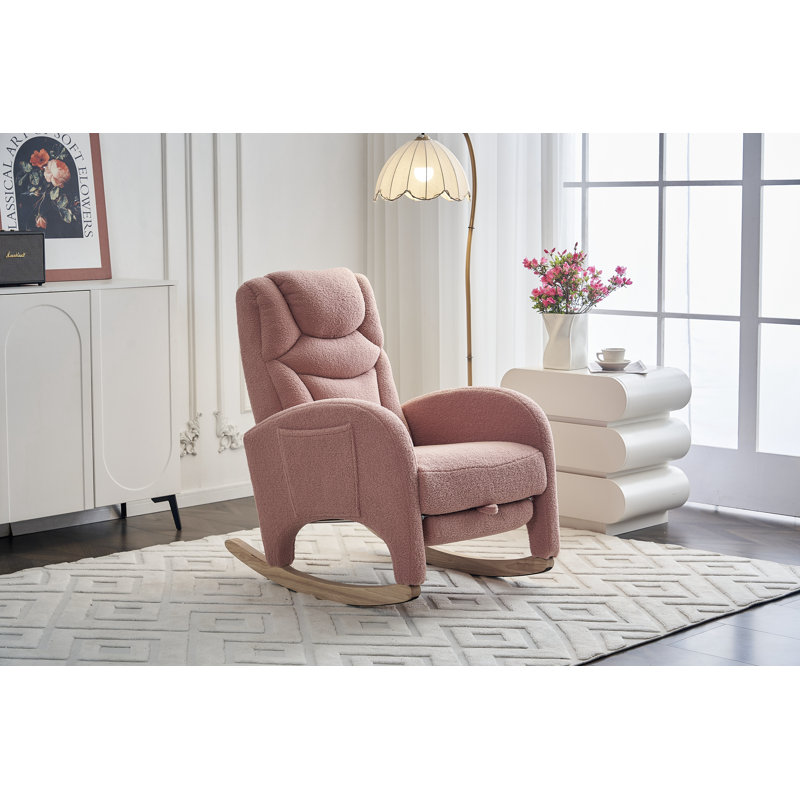 Chaise berçante en tissu avec repose-pieds Teddy, Rose