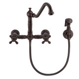 Whitehaus Wall Mount Faucet with Long Traditional Swivel Spout and Solid Brass Side Spray