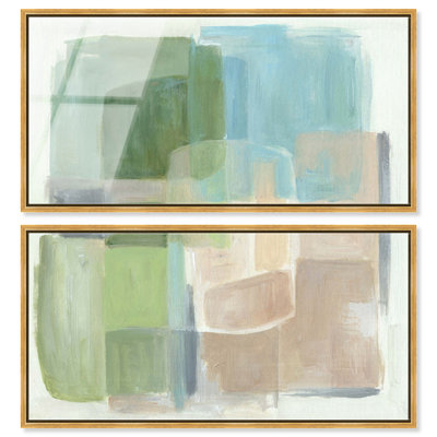 Ensemble de décoration murale Ira Colmeva Soft Structure II, impression acrylique encadrée, couleur sauge, par Art Remedy, cadre blanc, 44 x 22